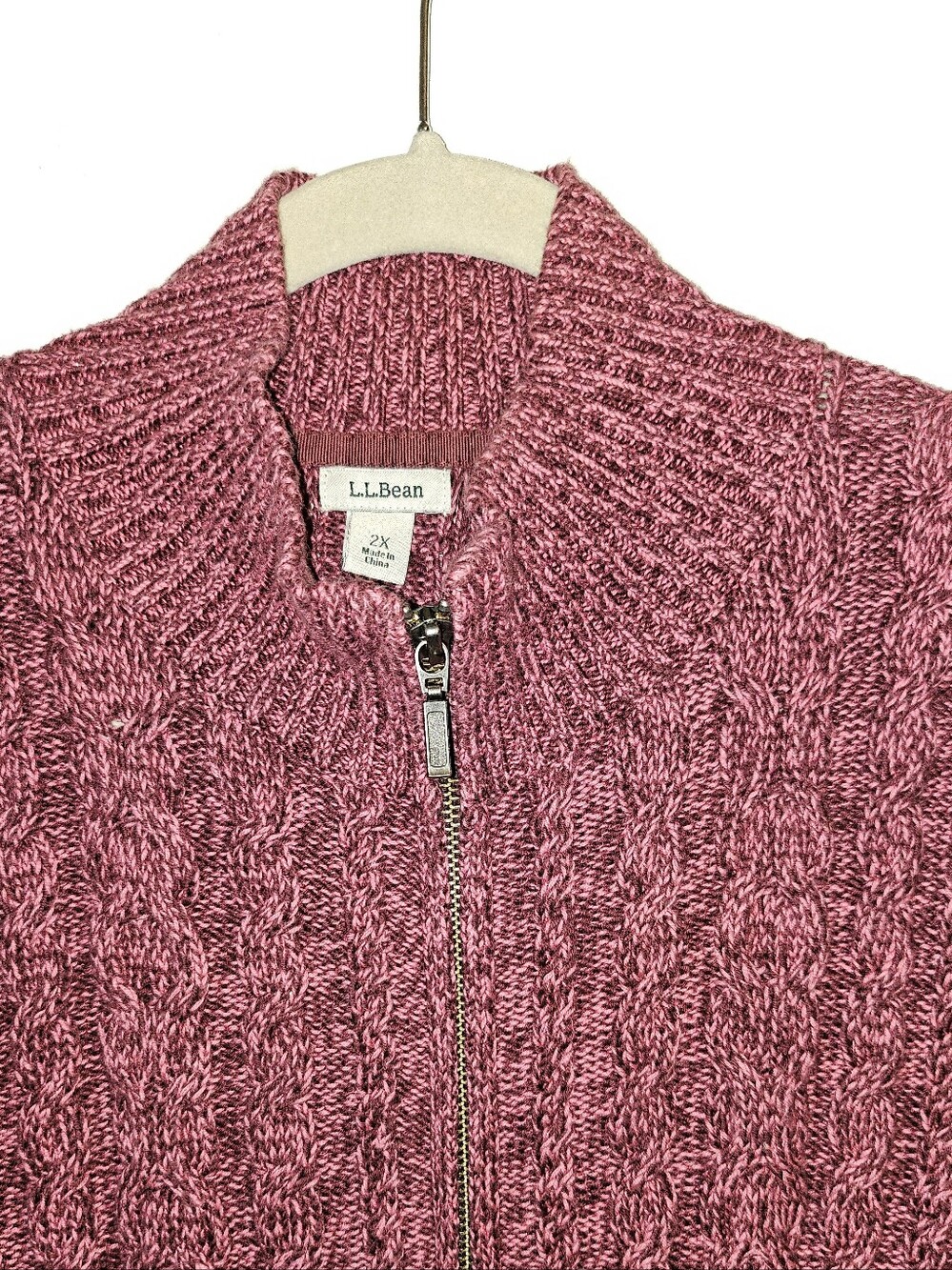 L.L.Bean Cable Knit Zip Up Sweater Dark Pink 2X 100% Cotton Casual - Picture 6 of 6